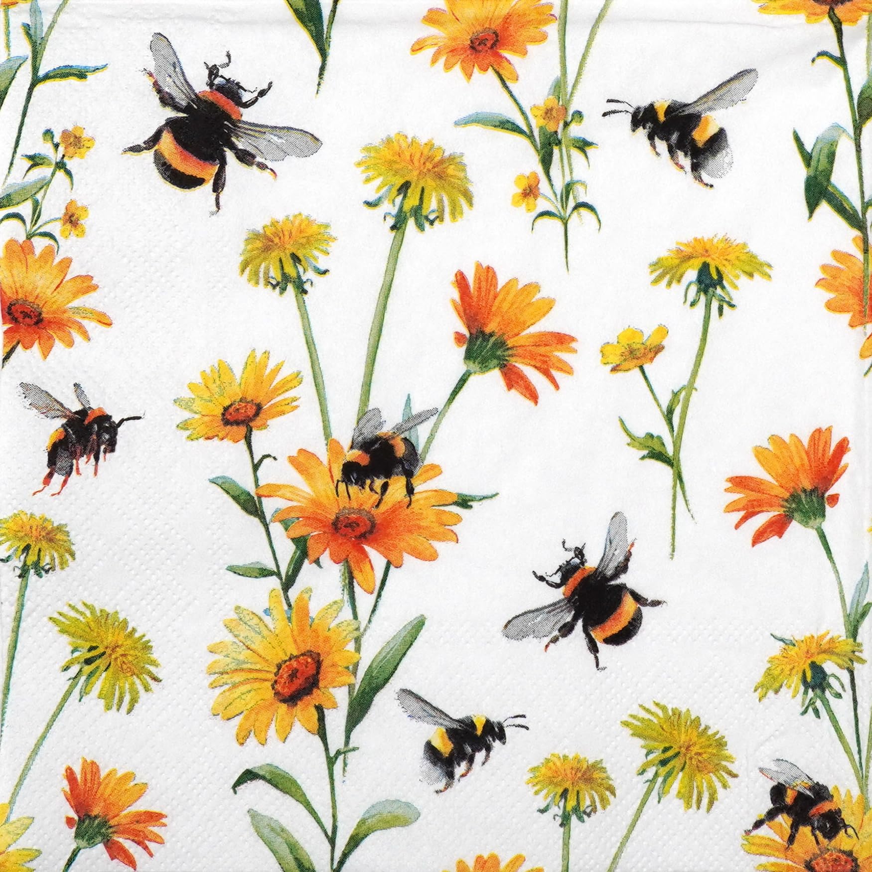 20 Ambiente Paper Napkins - Busy Bees - Table Decoration with Motif Also for Party or Decoupage 33x33 cm