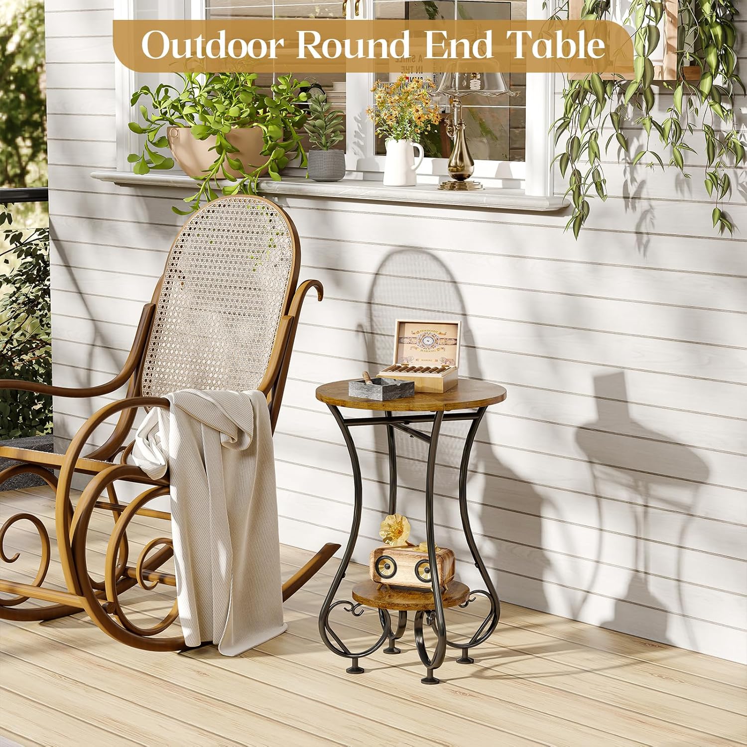 X-cosrack Small Round Side Table with Lower Shelf for Small Spaces, Compact End Table for Sofa, Bedside Nightstand, Coffee & Drink Table for Living Room, Bedroom, Balcony