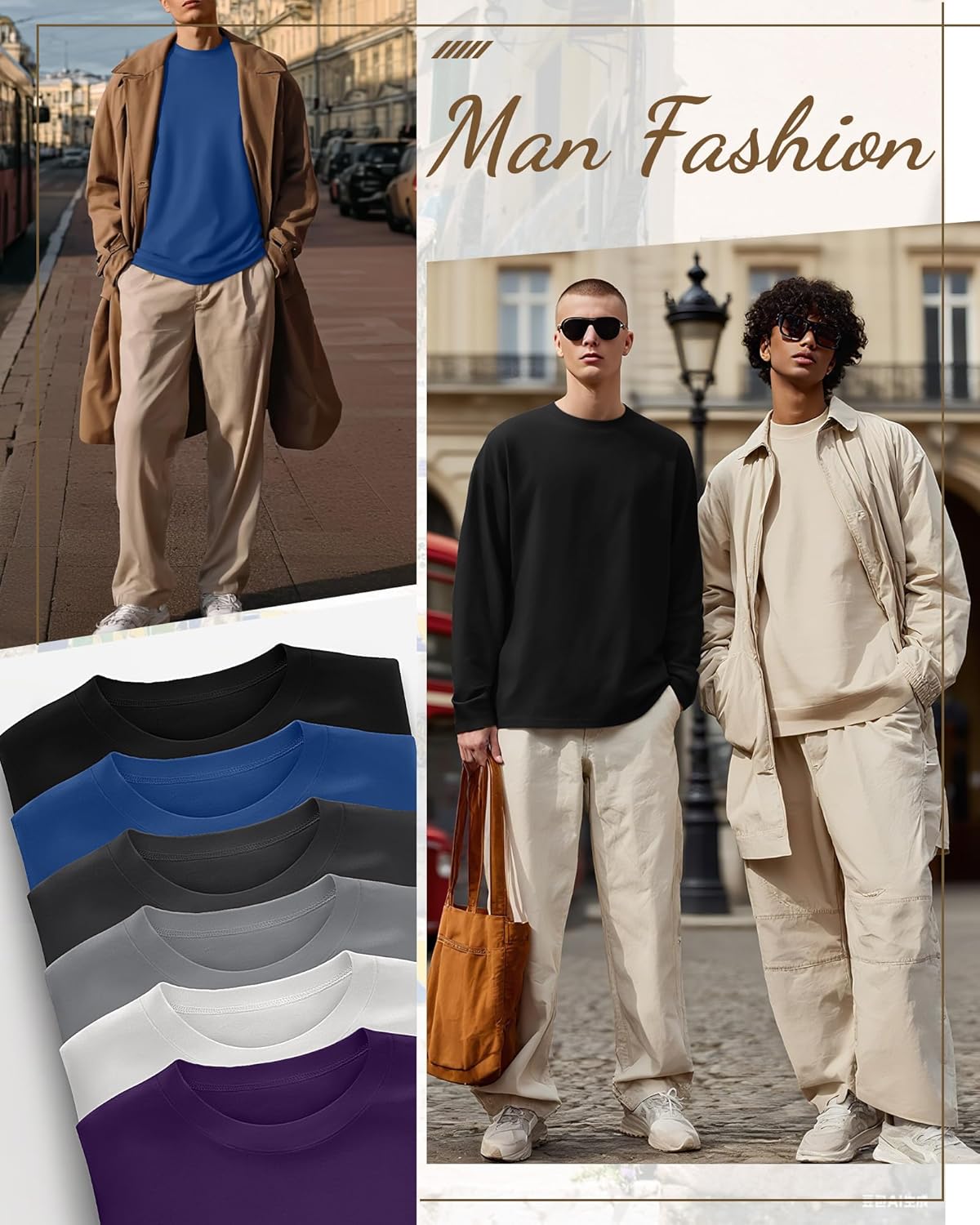 6 Pack Mens Big and Tall Shirts, 95% Cotton Plus Size Long Sleeve Tops Crewneck Casual Basic Multipack Tee - Image 5