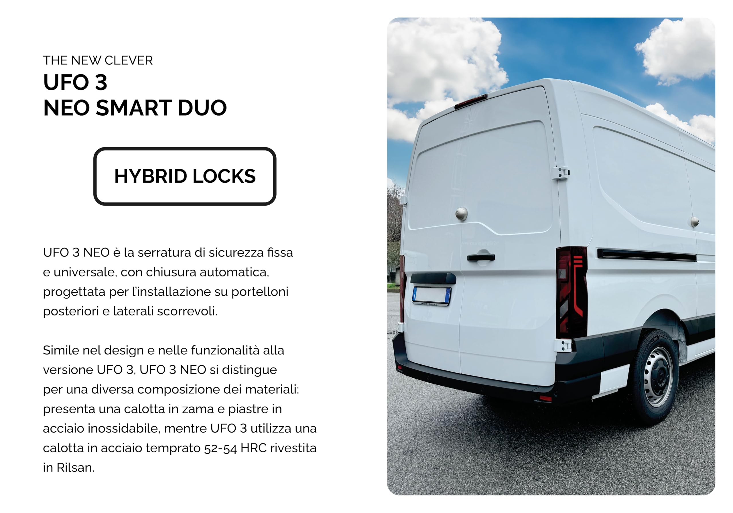 UFO MERONI SERRATURE Ufo - 3 Neo Smart Duo Serratura Antiscasso ad Alta Sicurezza per Furgoni e Veicoli Commerciali Leggeri, Doppia Chiusura Furgone Manuale Automatica, Lucchetto Furgone