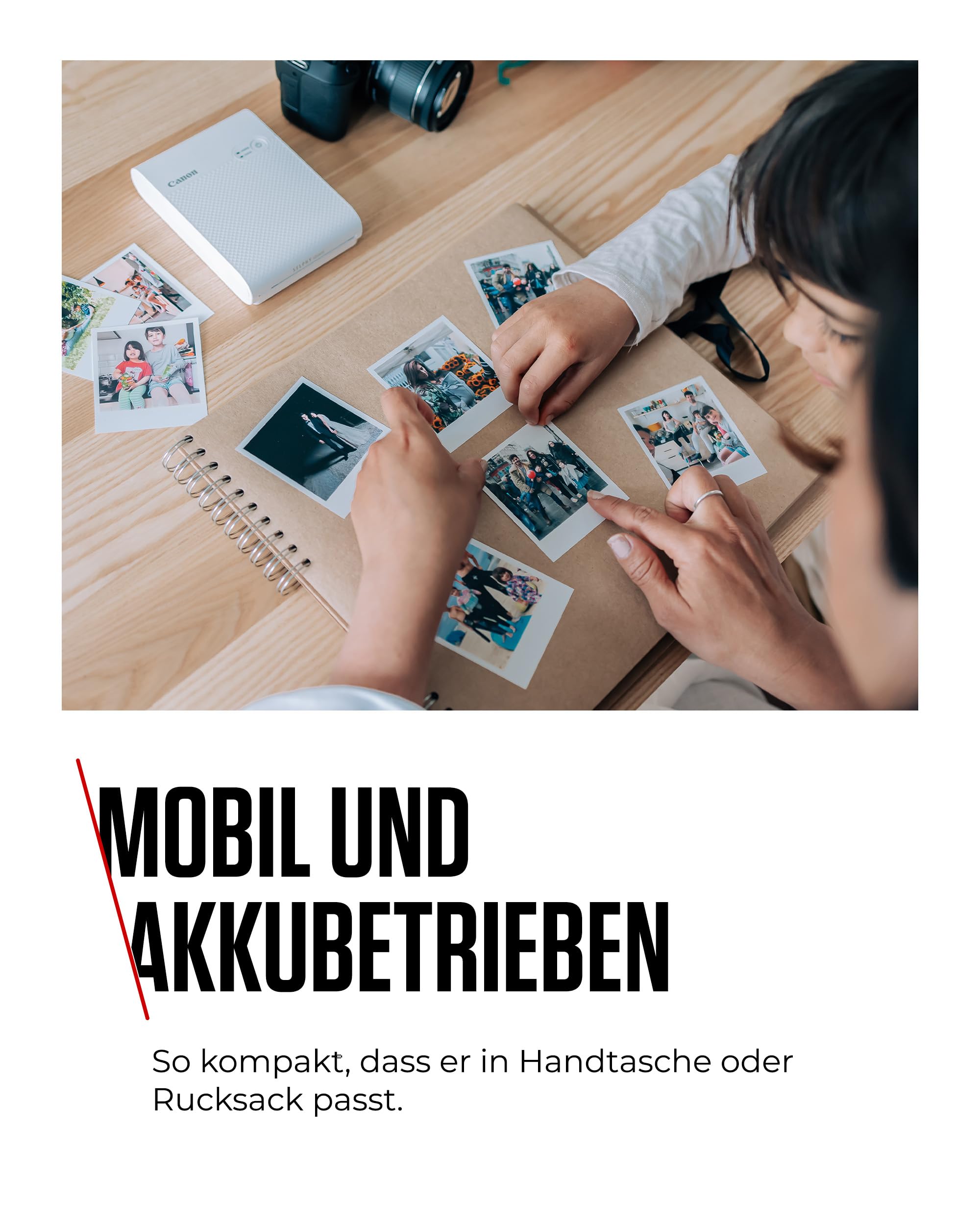 Canon SELPHY SQUARE QX10 Mini Fotodrucker mobil tragbar unterwegs (quadratischer Druck 6,8 x 6,8cm mit Kleberückseite, eingebauter Akku, WLAN, Canon App, Thermosublimation) weiß [+ 3er Druck-Set]