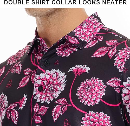 Miniatura 5 de DEOLAX Mens Golf Shirt Fashion Print Floral Polo Shirts Short Sleeve Soft Classic Casual Dry Fit Golf Shirt for Men