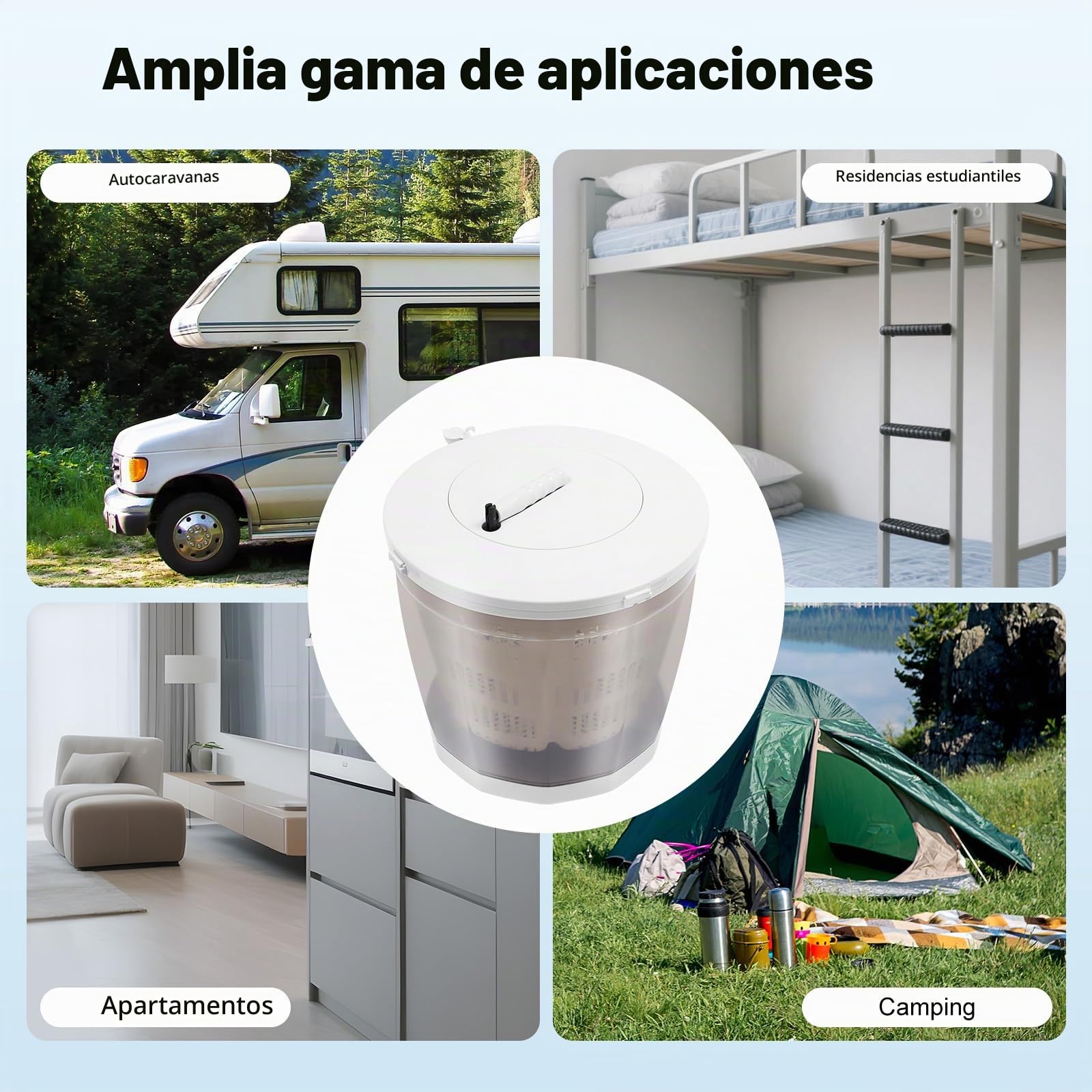 Centrifugador manual 2 en 1, hasta 2 kg, con tasa de deshidratación del 40-50%, 35 x 35 x 32 cm, de plástico con pies de ventosa, lavadora de viaje portátil para caravanas y apartamentos pequeños