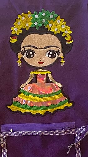 Miniatura 2 de Frida Kahlo Delantal Artista Mexicano Algodón con Útiles Bolsillosdelantal mandil mexicanos. Delantal de dibujos animados Bordado., Multi