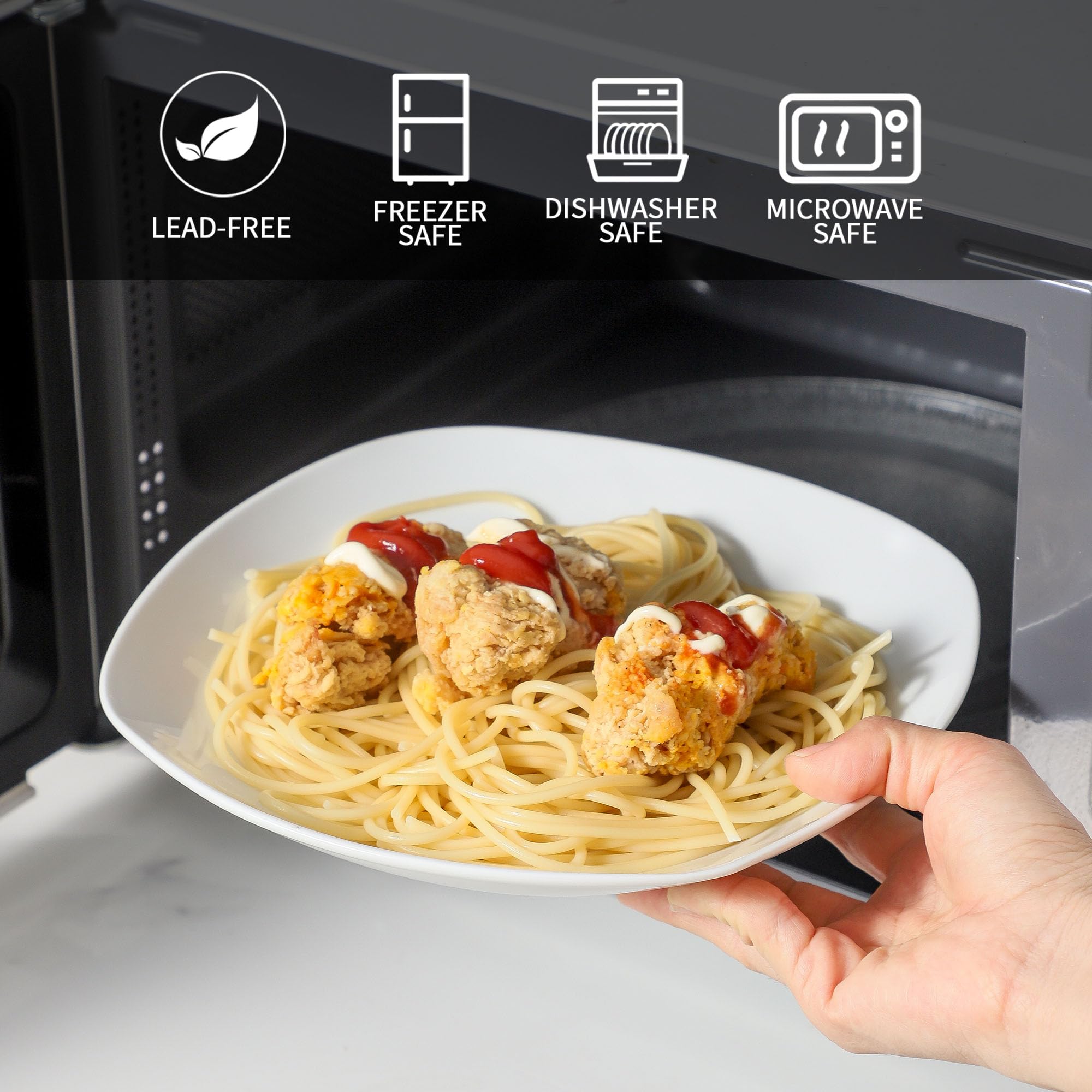 fMBB Cuencos grandes de cerámica para sopa, 8.5 pulgadas, moderno juego de 4 platos profundos de ensalada, platos cuadrados de porcelana, para frutas, cereales, postres, aperitivos, color blanco