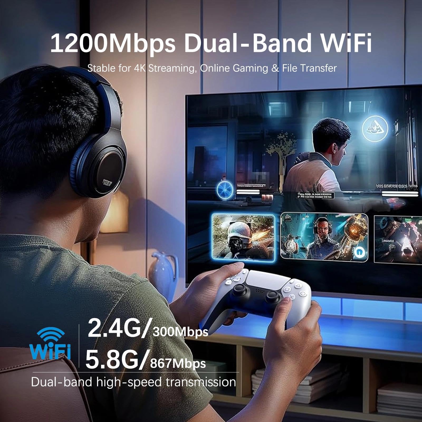 Ripetitore WiFi Potente,Ripetitore Wireless Wifi Extender e Access Point Amplificatore Wifi Extender 1200Mbps (2.4GHz/5GHz) con Porta LAN, 6 Antenne Esterni Copertura Completa a 360°