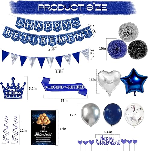 Miniatura 9 de Decoraciones de fiesta de jubilación de oro rosa, 63 piezas de decoraciones de fiesta de jubilación para mujeres, pancarta colgante de remolinos de