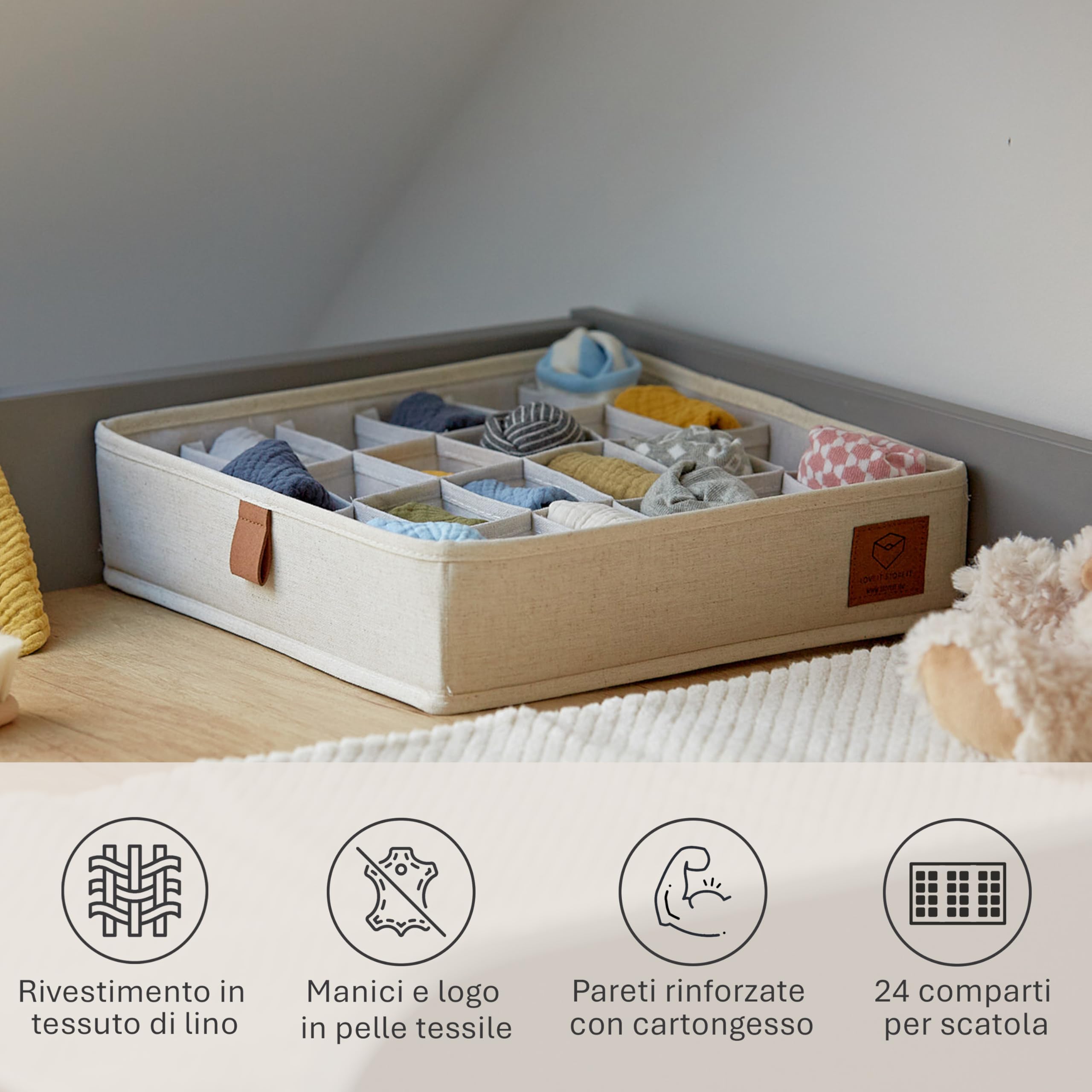 HOMCOM Set da 4 Scatole per Armadi in Tessuto con Coperchio | Italy