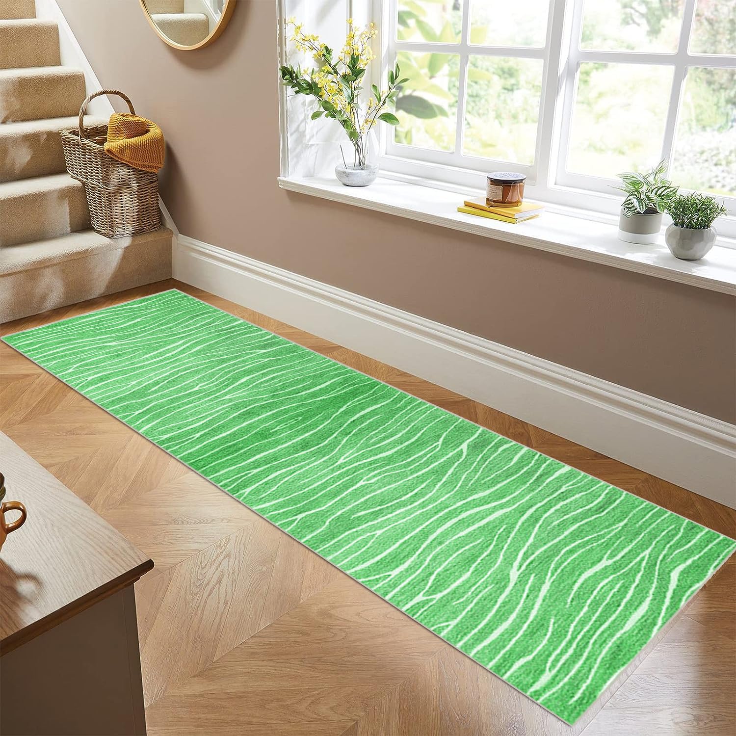 Tapis de couloir vert 50 x 360 cm antidérapant et lavable