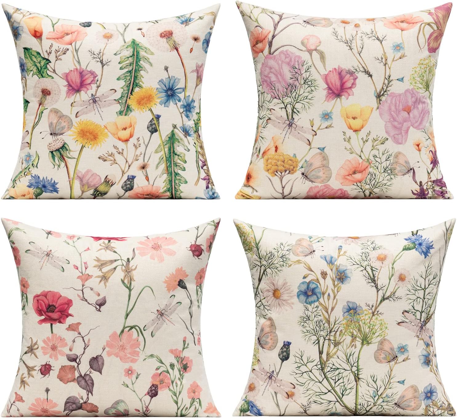 VAKADO 16x16 Outdoor Throw Pillow Covers Set of 4 Patio Furniture Bench Cushion Covers Cases Spring Garden Butterfly Outside Summer Flower Decorative 18x18 Set of 4 for Porch Chair Couch