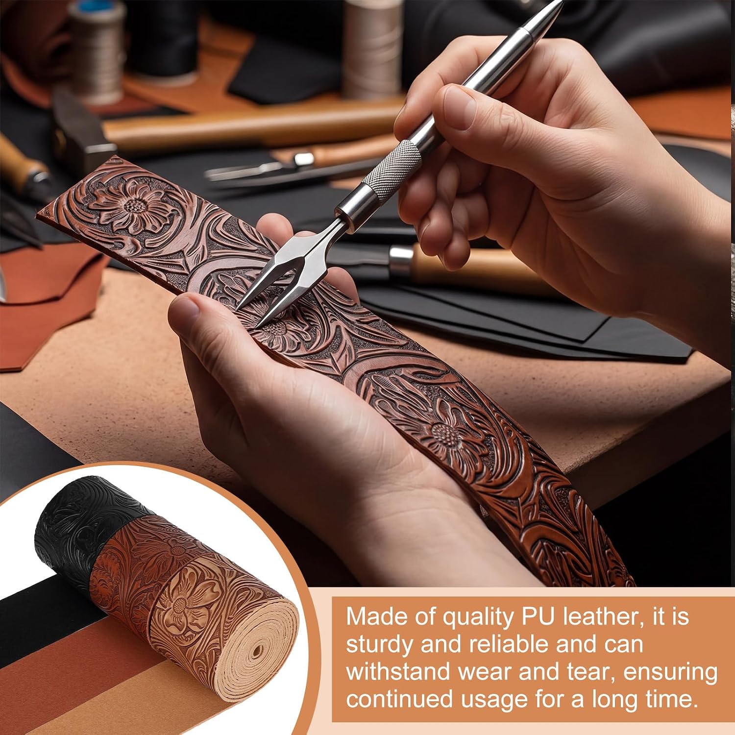 Eccliy 3Pack Wide Embossed Faux Leather Straps for Craft, Earthy, 2 Inch