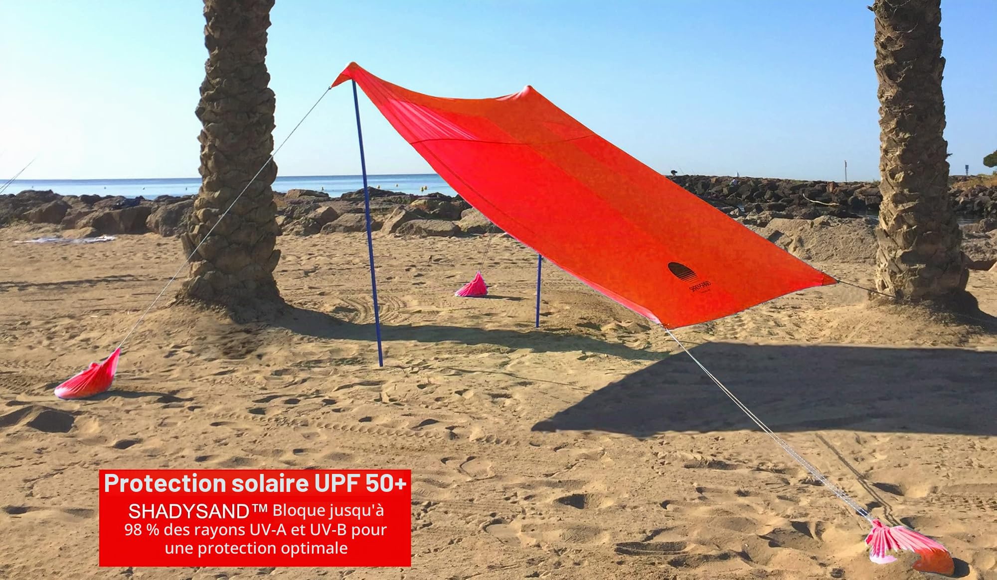 Grande Tente de Plage XXL Familiale Anti UV UPF 50+ - Abri Parasol Camping 5 Personnes, Installation 2min, Compact Voyage - 6 Couleurs - SHADYSAND