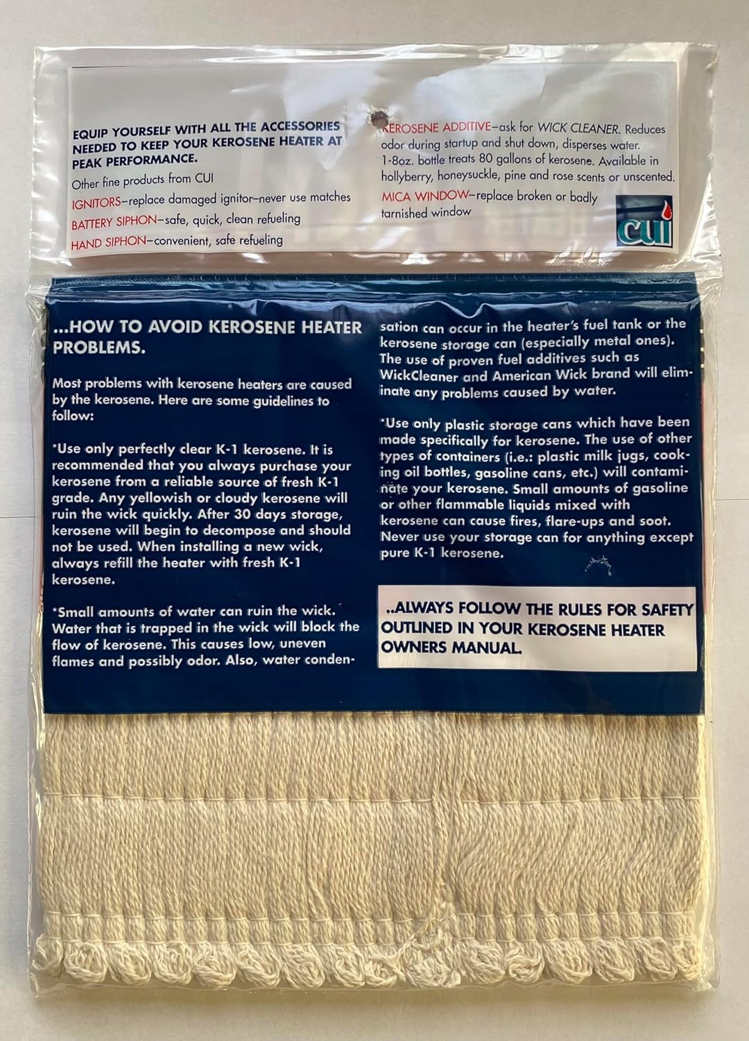 CUI Inc Wick #8, a white woven wick with a corrugated base, ready for installation.