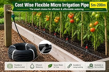 Black Flexible Micro Automatic Garden Watering Irrigation Pipe (Tube), 4mm/6mm - 50m-Ideal for Baskets,tubs and troughs