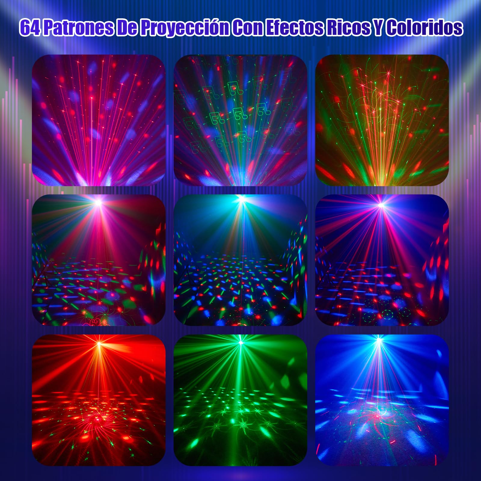 4 en 1 Luces Discoteca, Bola Luces Discoteca, LED RGB Luz Discoteca con Musik Sonido Activado, Luces DJ con Mando a Distancia para Fiestas Domésticas, Clubes, Halloween, Navidad