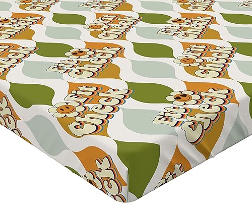 Miniatura 3 de Ambesonne Emoji Fitted Sheet, Leafy Look Pattern Background with Groovy Fit Check Phrase and Daisy Flowers, Bed Cover with All-Round Elastic Deep