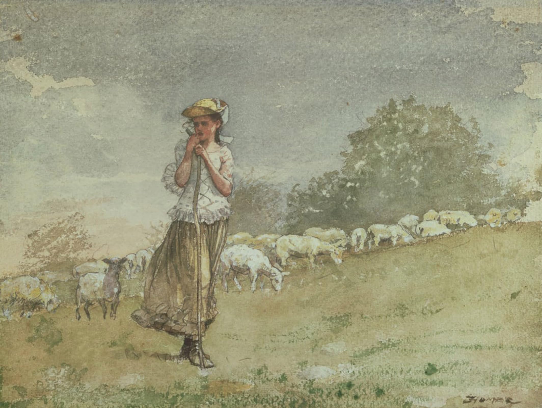 SERENDIPITP Retro Picture Poster Wall Art Pictures Painting Tending Sheep Houghton Farm by Winslow Homer Wall Art Canvas Print for Wall Decor 60x90cm