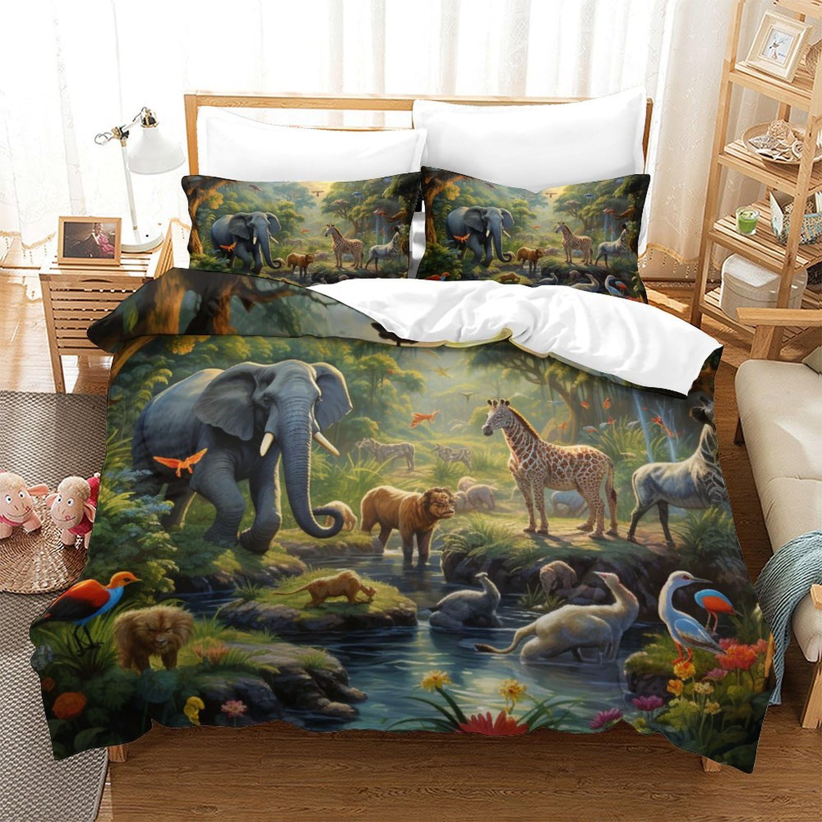 Parure de lit animaux de la jungle 260x220 en microfibre avec housse et taies