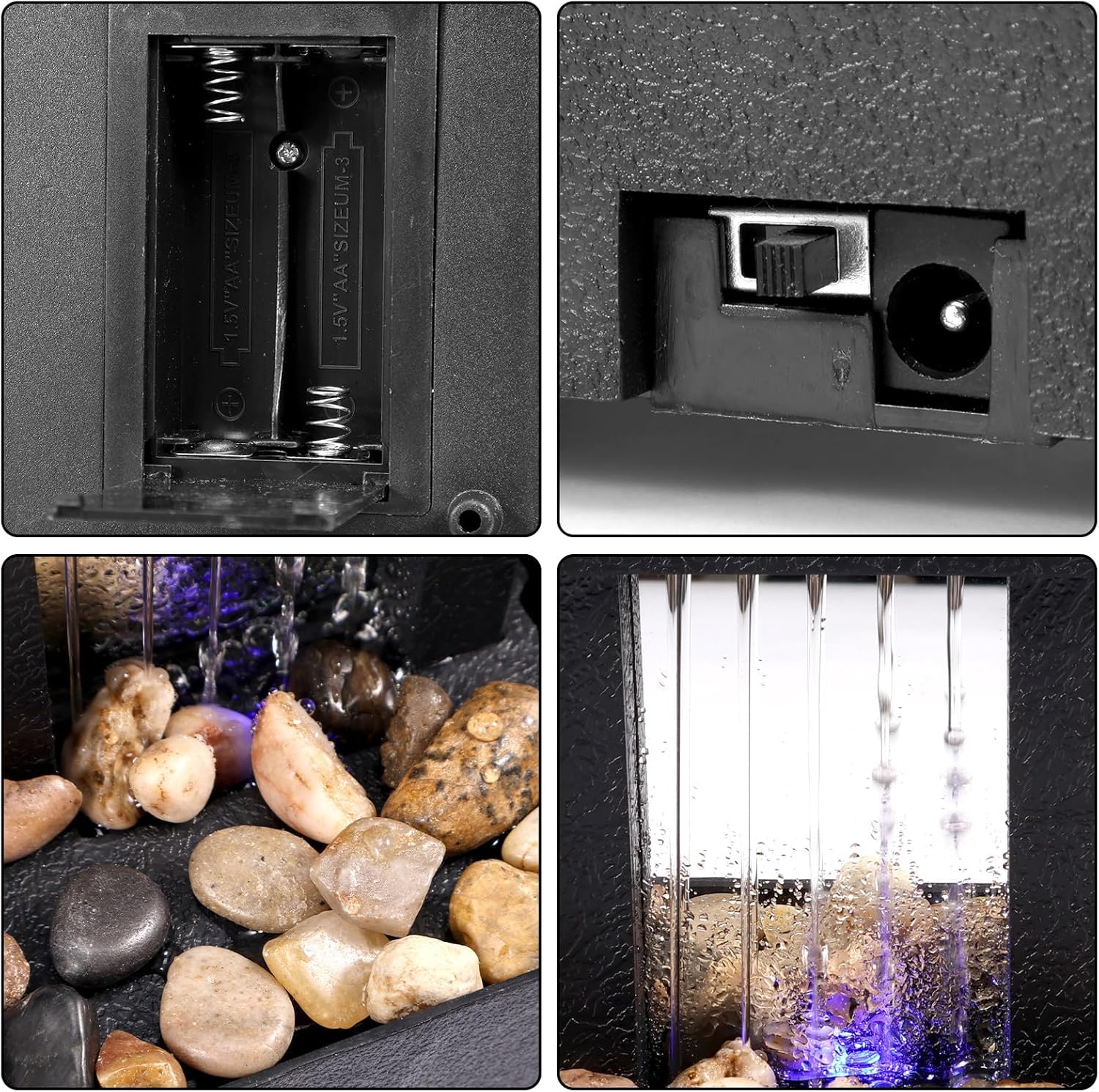 Fuente de Mesa Decorativa para Interior, Fuente de Agua con Cascada, de Piedra, con iluminación LED, Bomba de Agua, Zen, decoración para salón, Dormitorio, Oficina, 17 x 11 x 9 cm
