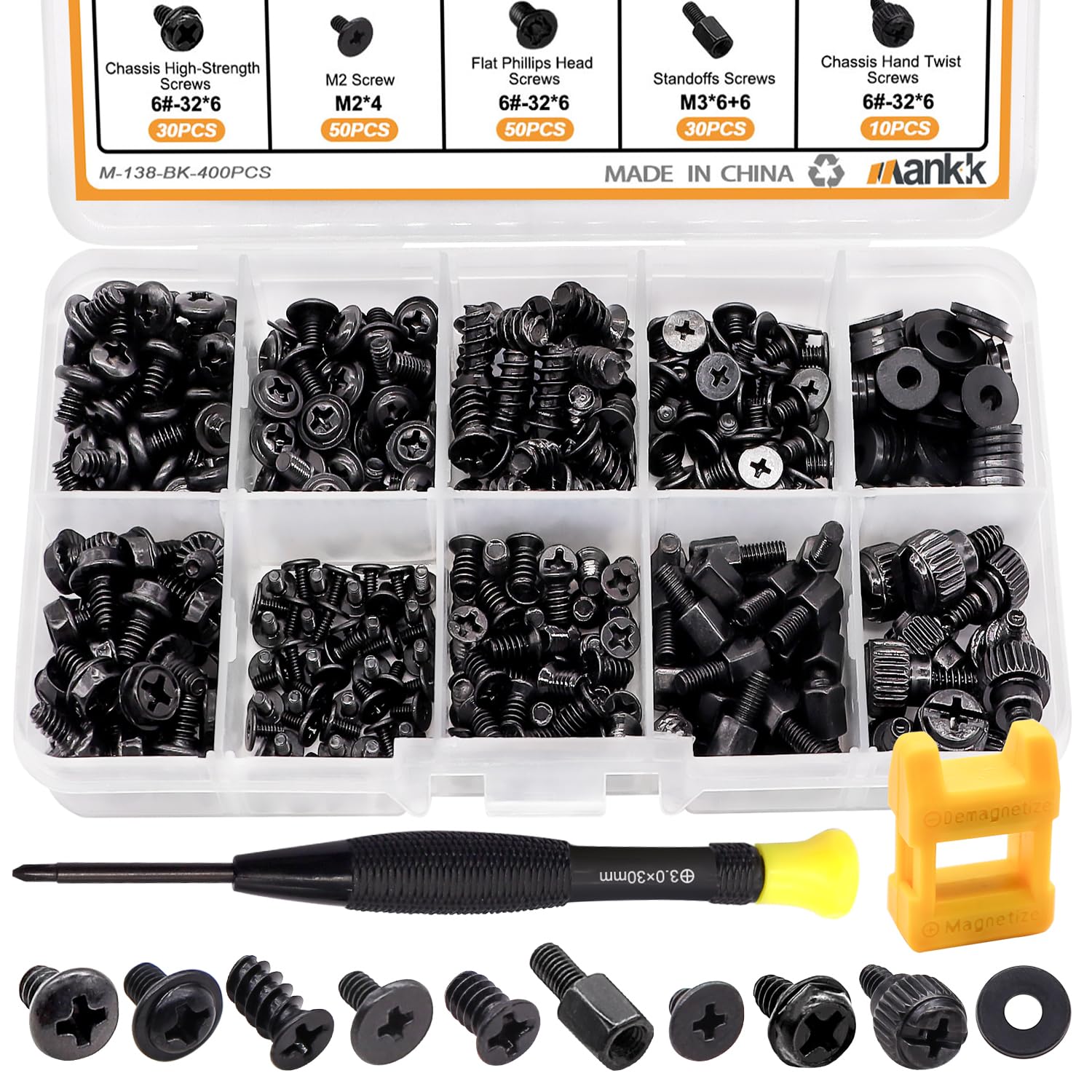 mankk 400PCS Computer Screws Motherboard Standoffs, PC Case, Fan, SSD, CD-ROM Screws for DIY PC Installation and Repair