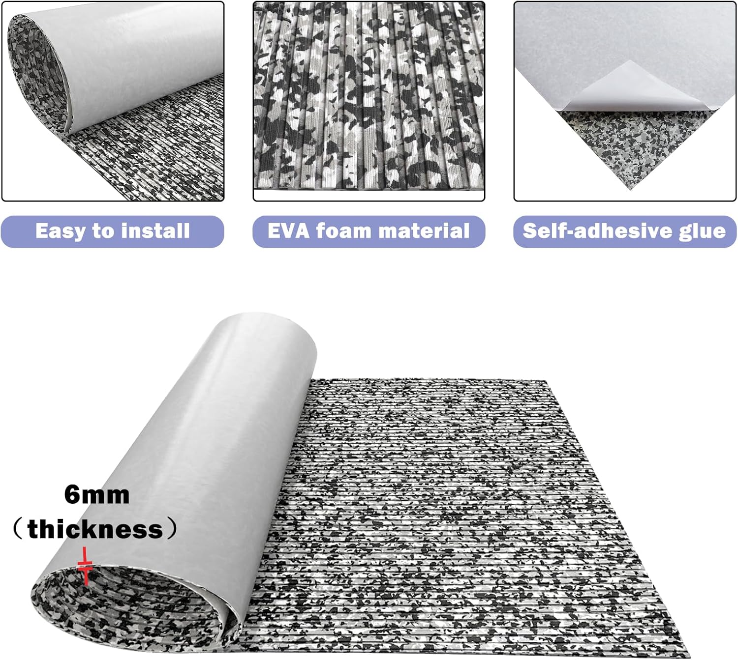 Boat Flooring EVA Foam Boat Decking Camo 94"x45"/35"/23" Non-Slip Boat Mat Self-Adhesive Foam Boat Deck Flooring Carpet Mat Rolls for Kayak Deck Boat Yacht Flooring Motorboat