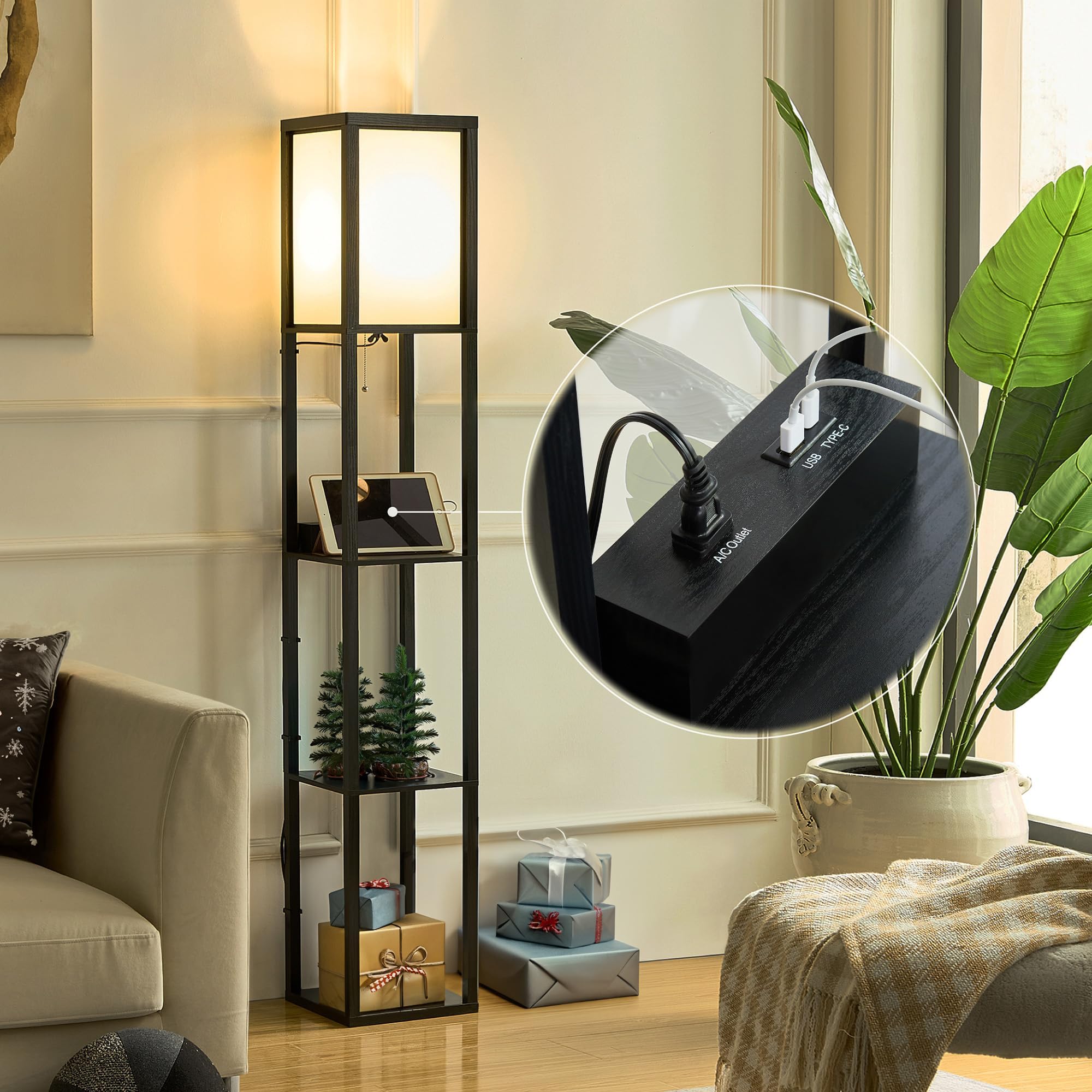 ATAMIN Avery 63" Floor Lamp with Fast Charging USB, USBC & Power