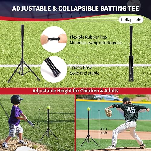 Miniatura 5 de BAGAIL Red de práctica de béisbol y sóftbol de 7 x 7 pies con marco de arco para bateo, golpe, lanzamiento, red portátil de lanzamiento de béisbol