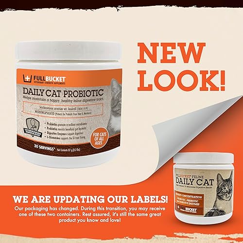 Miniatura 2 de FullBucket Daily Cat - Polvo probiótico para diarrea, gases y apoyo a la salud intestinal y estomacal con prebióticos y enzimas, 30 porciones