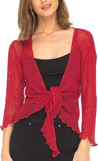 SHU-SHI Womens Sheer Shrug Cardigan Lightweight Mesh Knit 3/4 Sleeve