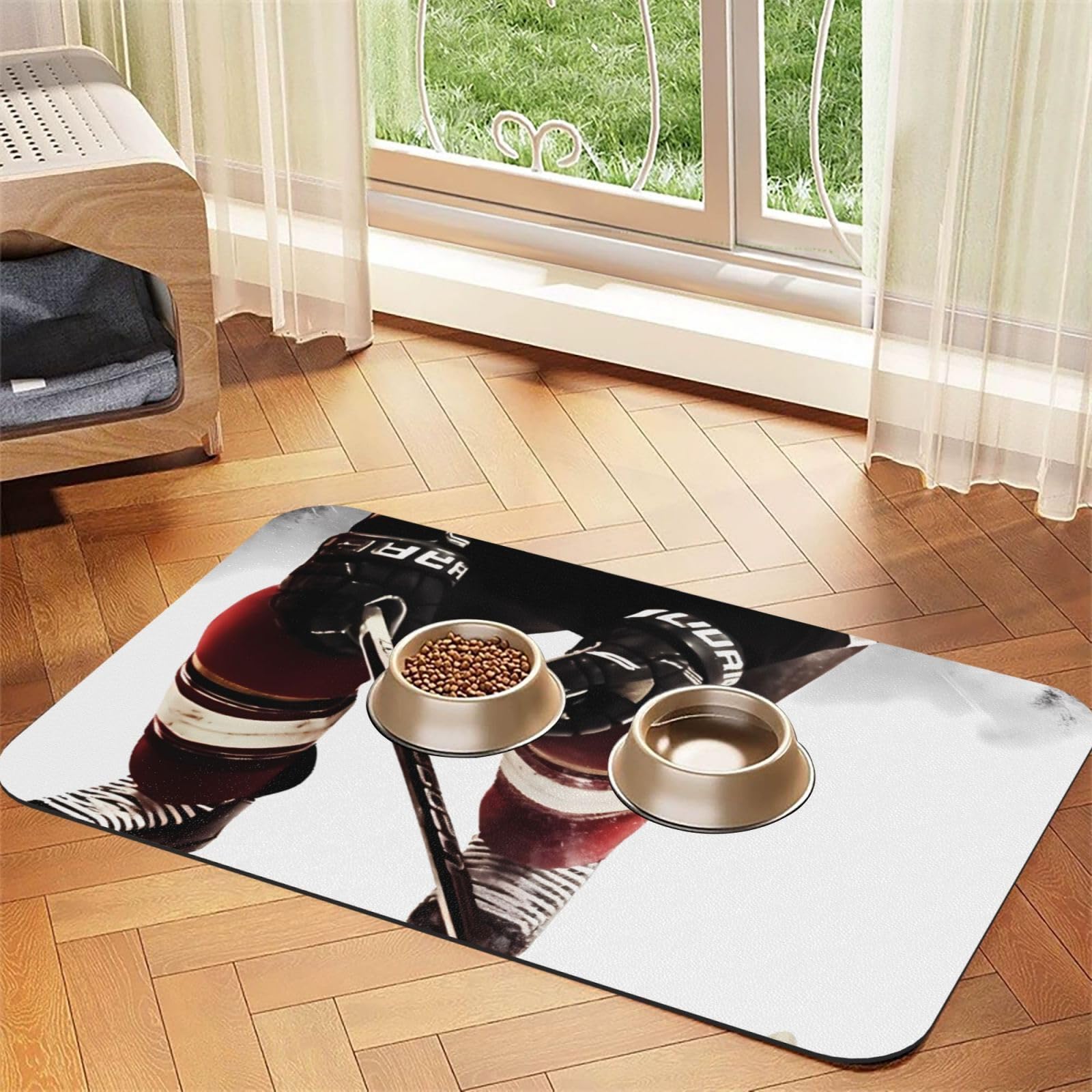Tapis de nourriture pour chien hockey 40x61 cm antidérapant super absorbant eau écuelles