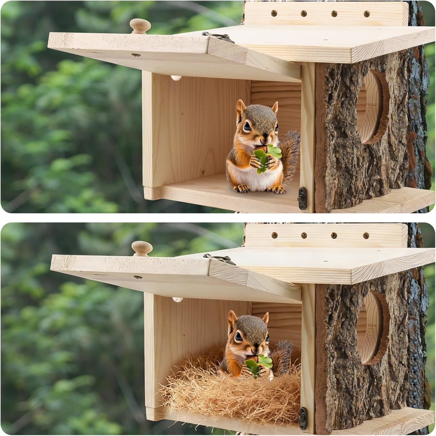 Squirrel Nesting Box - Easy Assembly Squirrel Houses for Outside Nesting, Wooden Nesting Box for Squirrels,Chipmunk,Bird and Small Animals