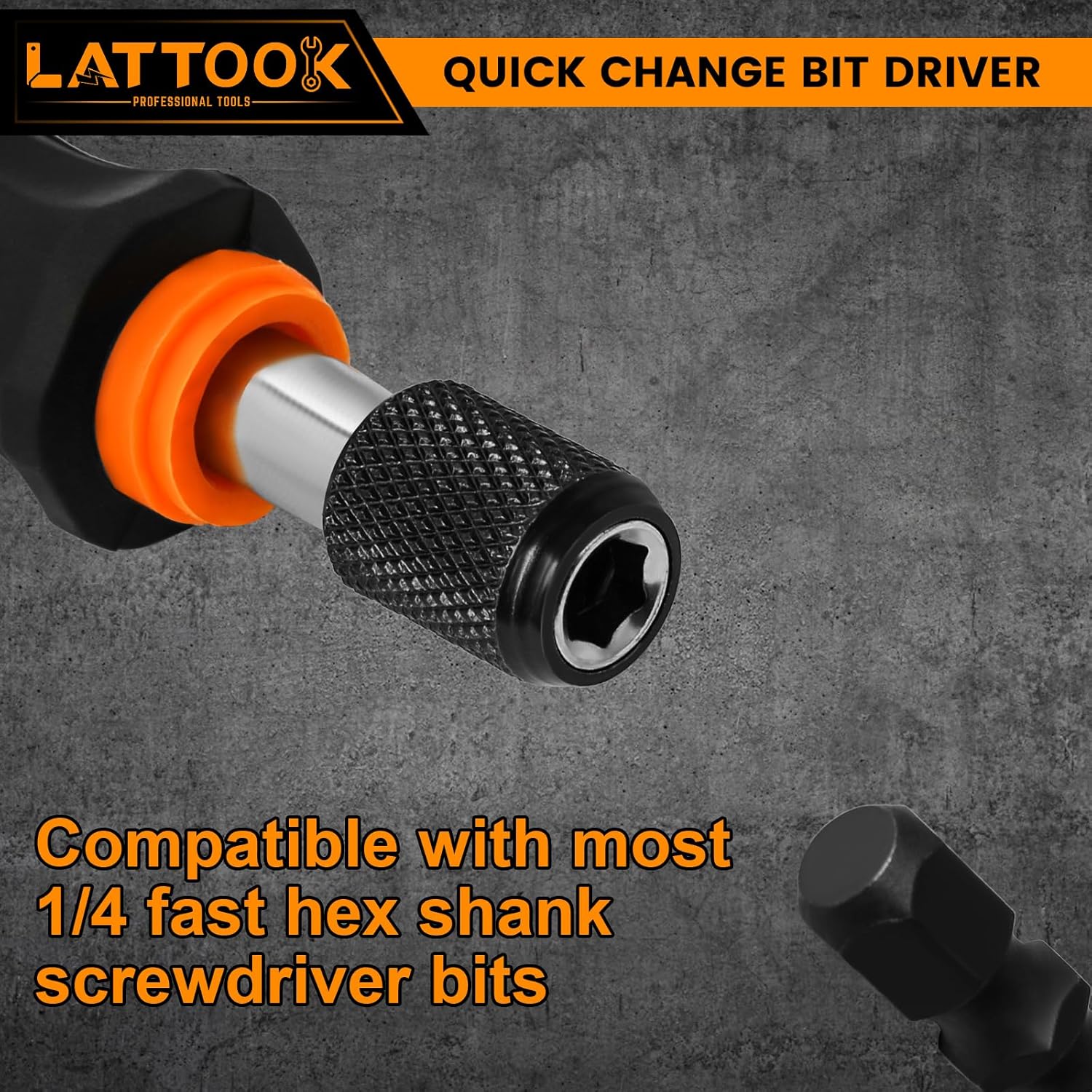 1/4" Quick Change Bit Driver, LATTOOK Quick Release Easy Change Bit Driver Screwdriver Bit Holders Screwdriver Handle for Holding Bits with Non-slip Material, 142mm