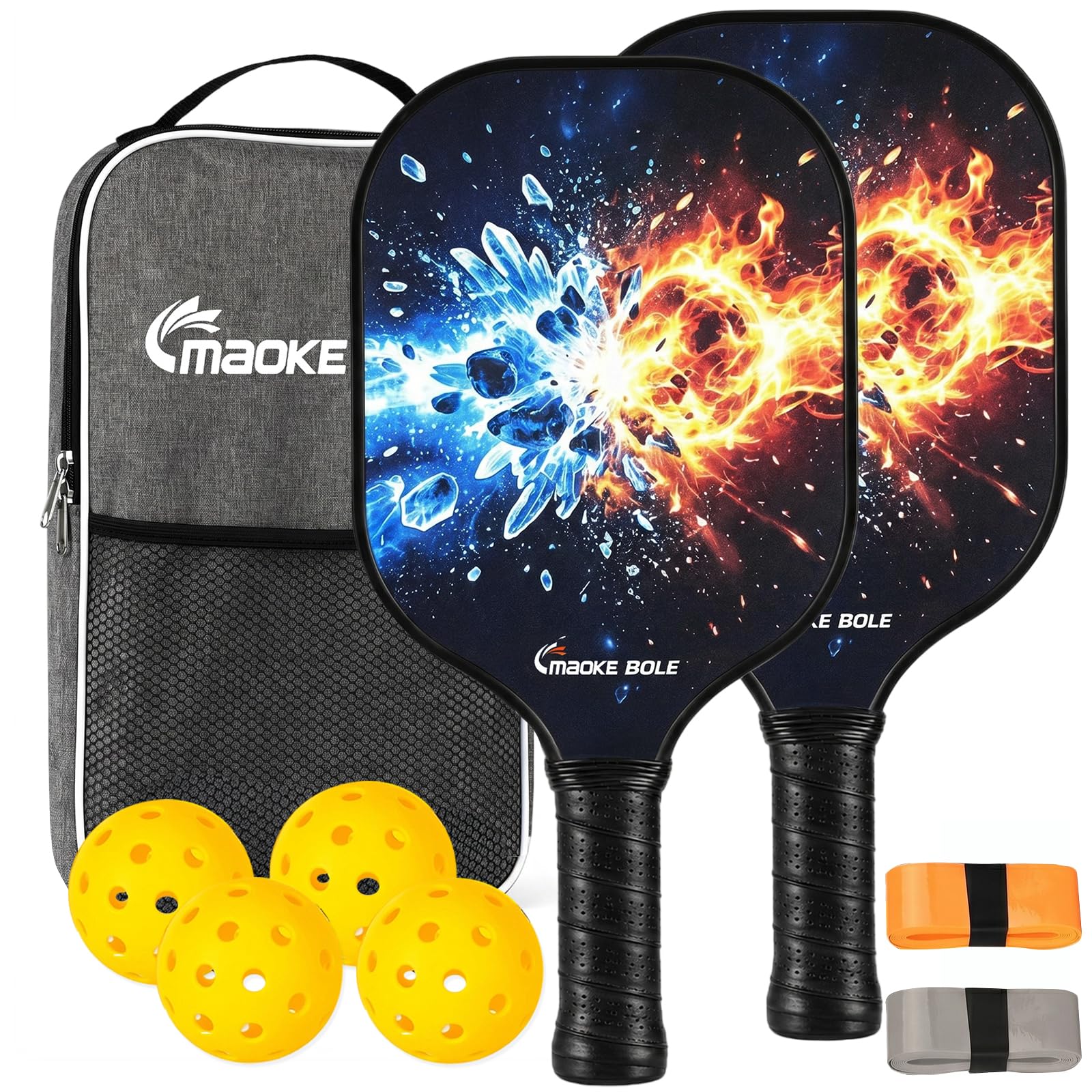 Set di 2 racchette da pickleball, in fibra di vetro, colore nero