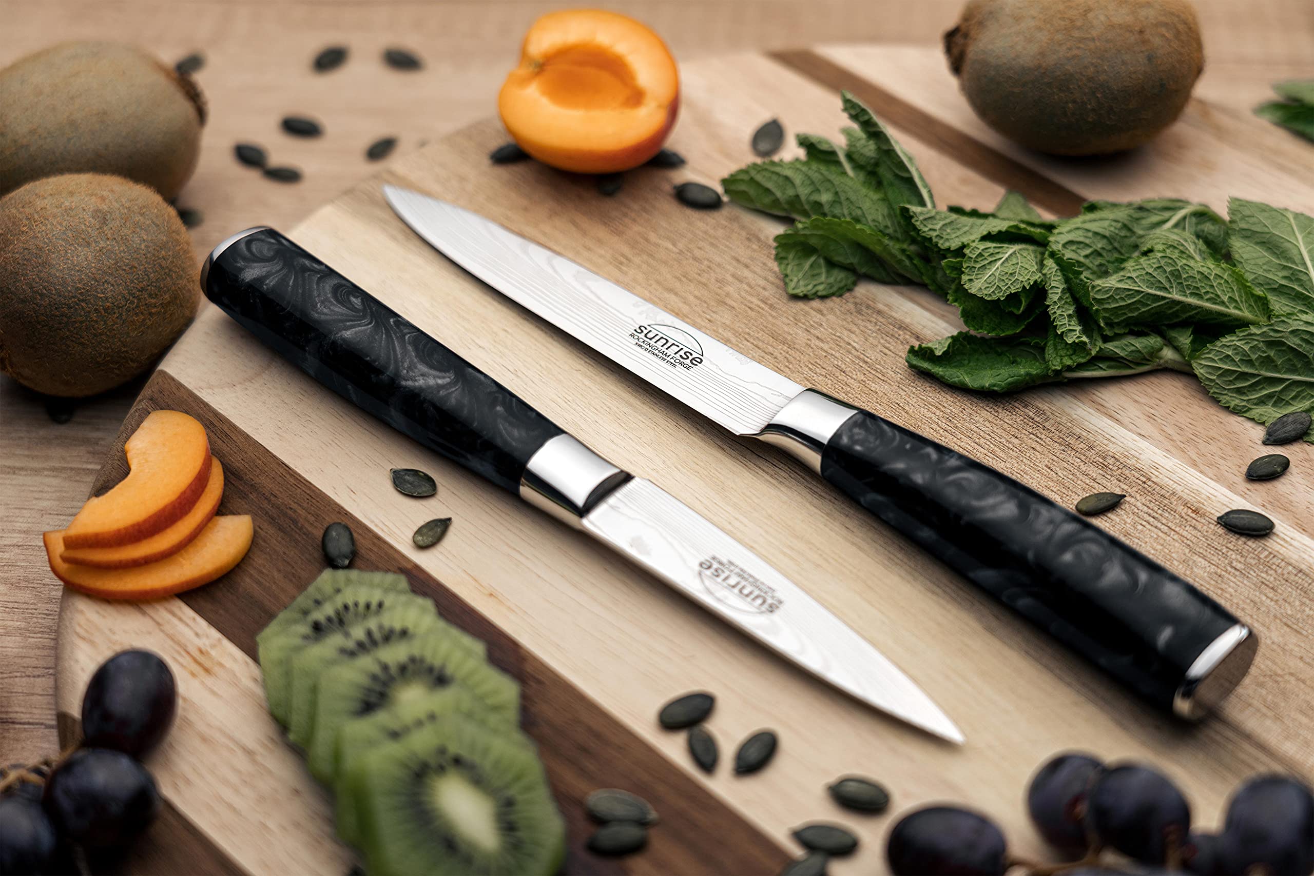 Rockingham Forge Sunrise Collection Zestaw 3 wysokiej jakości noży kuchennych ze stali nierdzewnej z rękojeściami z żywicy - nóż szefa kuchni, nóż do obierania i nóż do chleba