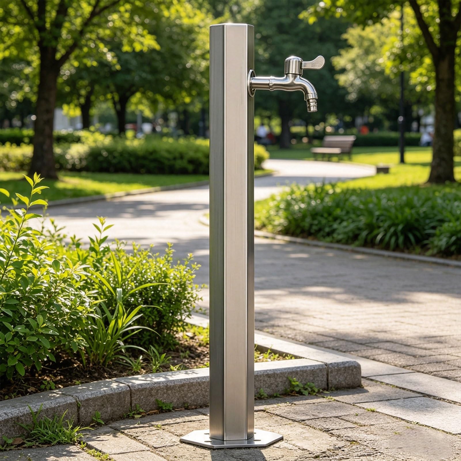 Sxbhdm One Color Outdoor Stainless Steel Cylindrical Garden Water Column, Freestanding Hose Stand With Faucet, Vertical Water Dispenser Hydrant For Irrigation And Washing(Wide Height: 86Cm/33.9In)