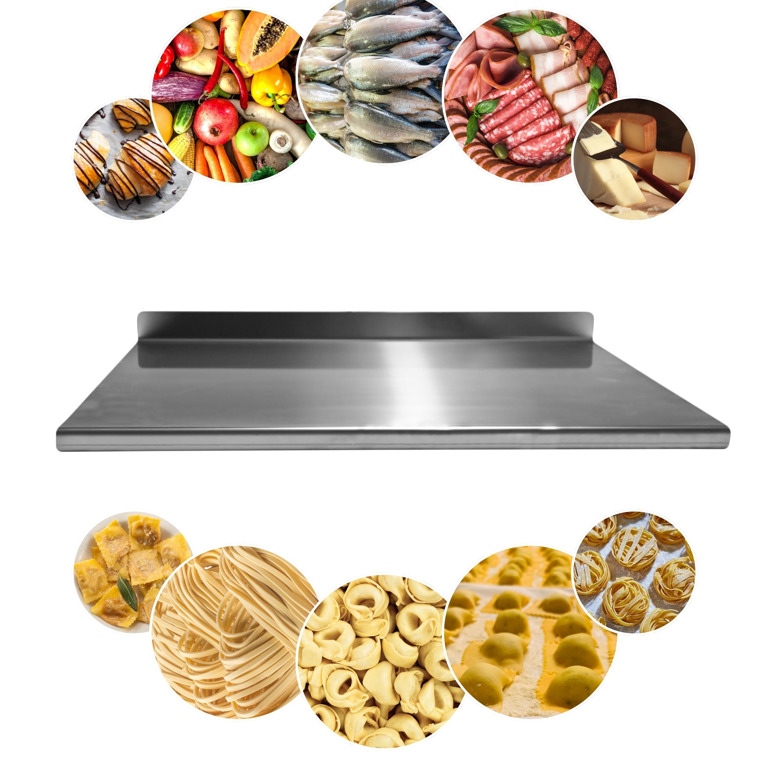 PRM Acciai Tagliere Acciaio Inox Misura Personalizzabile - Tagliere da Cucina e Spianatoia Acciaio Inox per Impastare Pizza, Pane, Pasta Sfoglia, Cioccolato e Dolci - Larg 900x500 Piega 20mm Alz 70mm