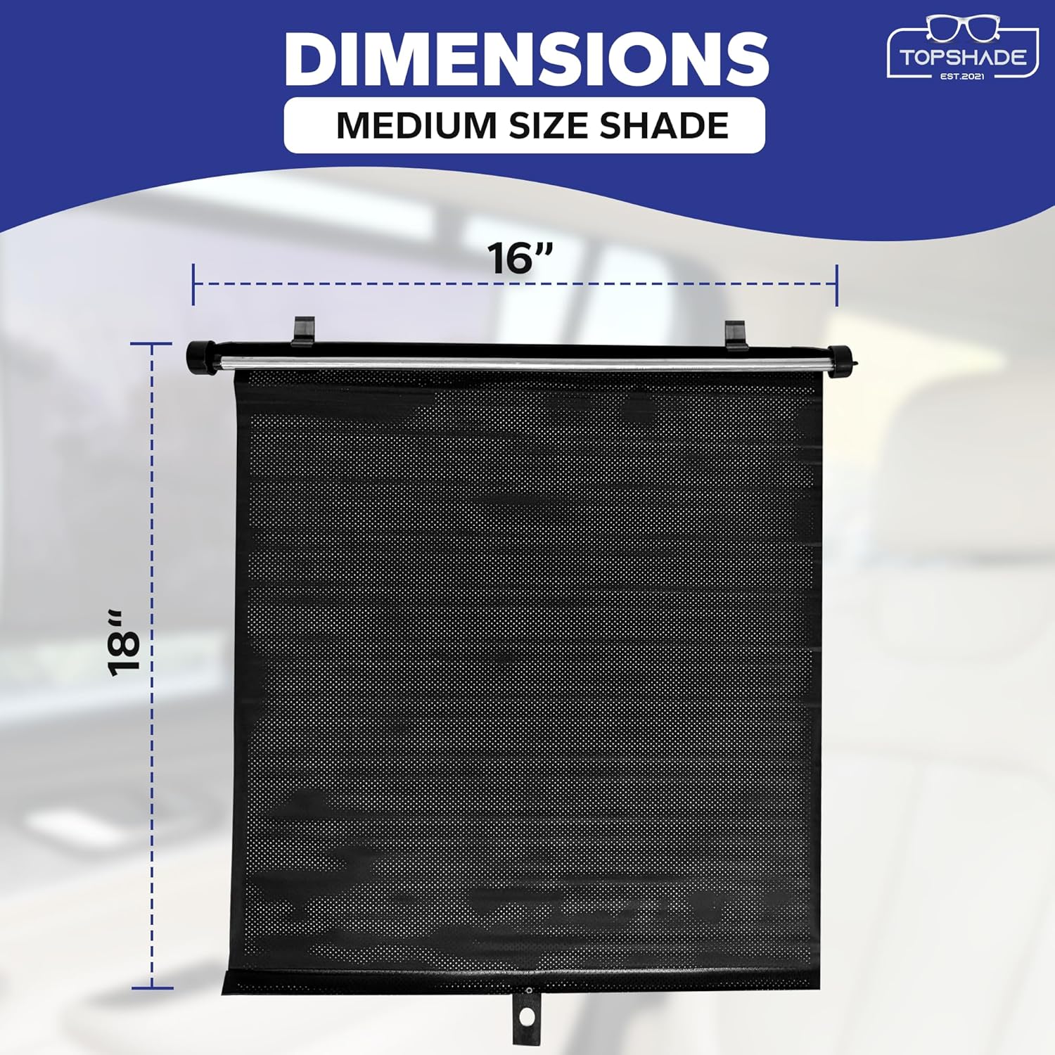 topshade car window roller shade - retractable auto side window sun shade for cars, trucks, suvs - uv protection & heat blocker - baby & pet safe - easy install (2 pack, medium, black)