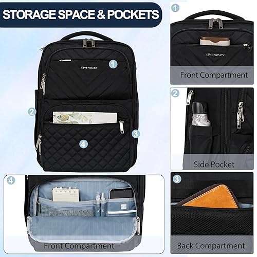 Miniatura 4 de EMPSIGN Mochila de viaje para mujer, mochila grande de mano aprobada por aerolíneas, artículo personal aprobado por aerolíneas, mochila para laptop