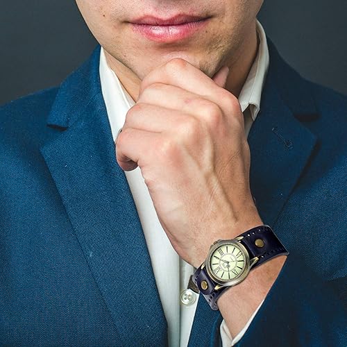 Miniatura 4 de JewelryWe Vintage Leather Strap Wide Band Wristwatch Cuff Quartz Watch for Men Women Halloween Christmas for Christmas