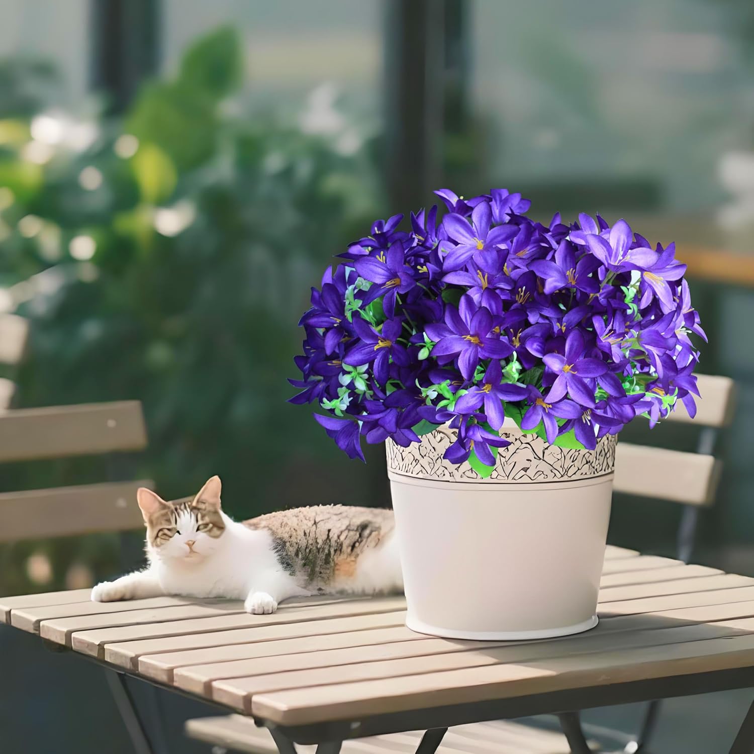 Artificial Plants Flower for Outdoors 4 Bundles Artificial Silk Flowers Fake Spring Flowers Indoor Outside Plastic plants Purple Faux Azalea Flower for Garden Porch Window Box Decoration (Purple) - Image 6