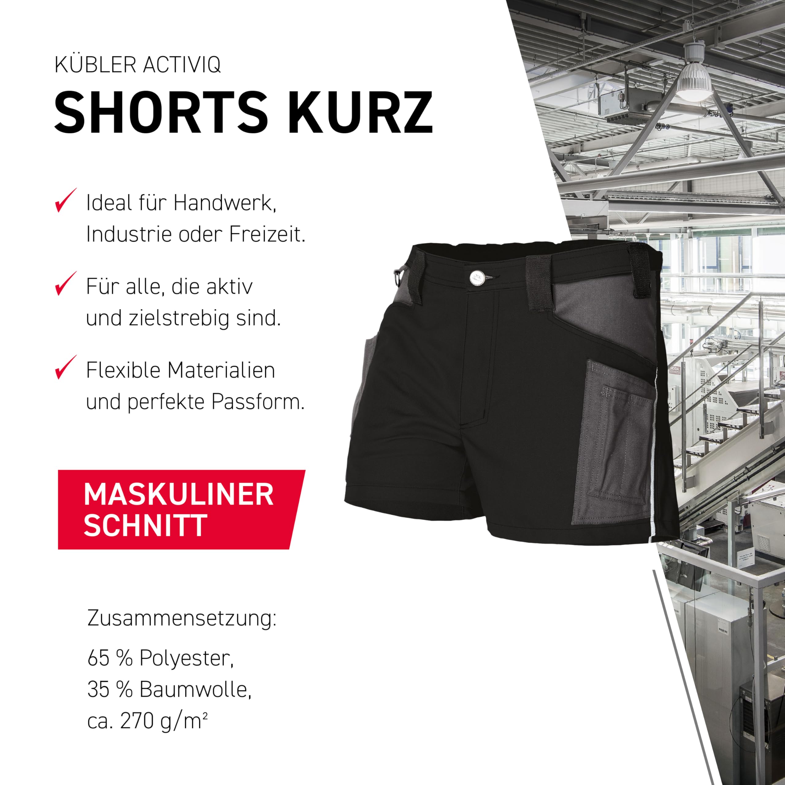 KÜBLER Workwear | KÜBLER ACTIVIQ Arbeitsshorts kurz | Schwarz/Anthrazit | Größe 48