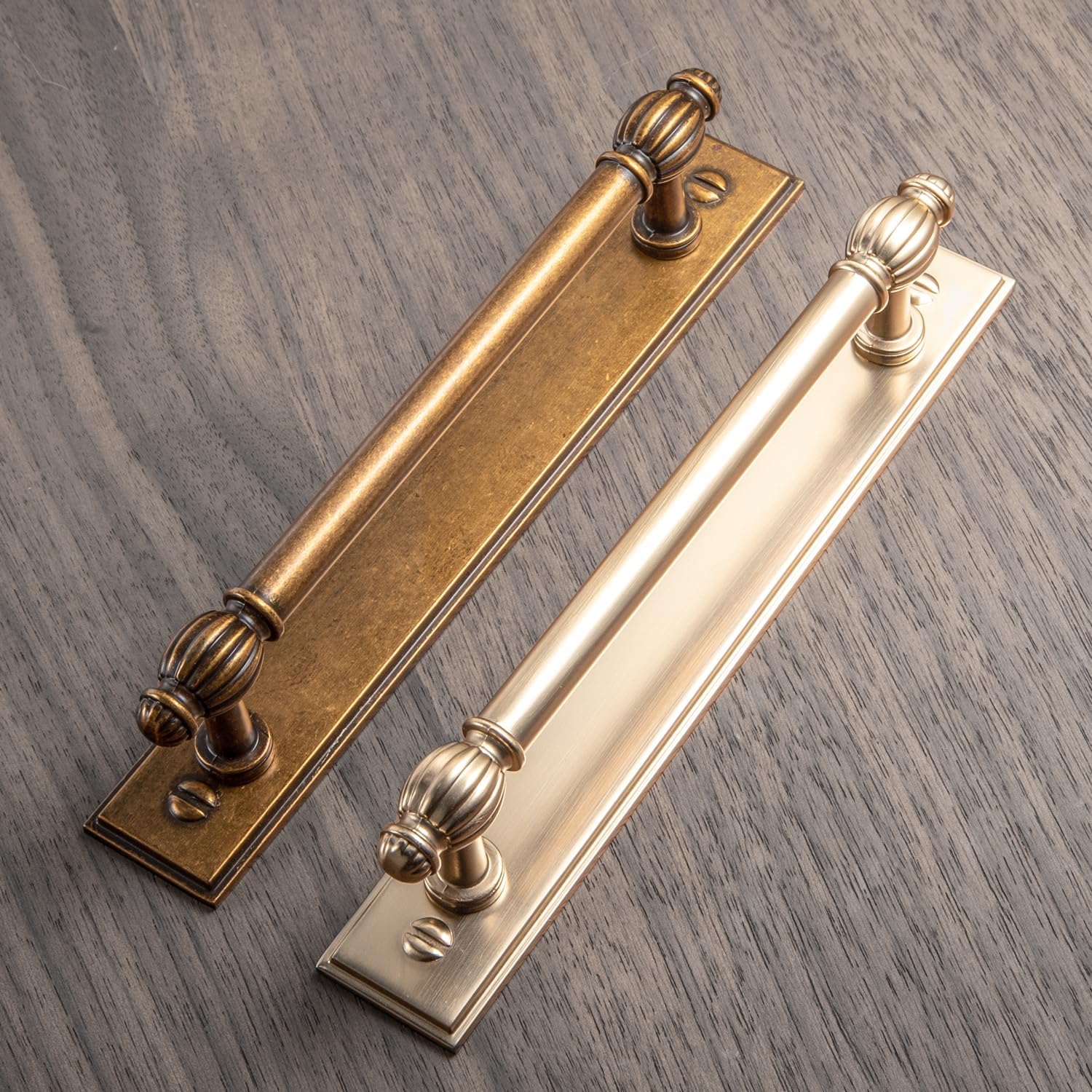 Goo-Ki 7.56" c-c Antique Brass Cabinet Pulls with Back/Base Plate Zinc Alloy Kitchen Hardware - 2 Pack Vintage Brass Bar Drawer Pulls Cabinet Handles with Spacer