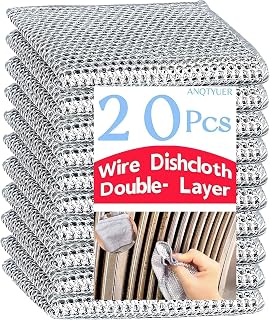 20 Pcs Multipurpose Wire Dishwashing Rags, Dry and Wet Dual-Use Steel Wire Cleaning Cloth, Powerful Cleaning Non-Scratch Wire Dishcloth Rag for Cookware, Stove Tops, Sinks, Dishes