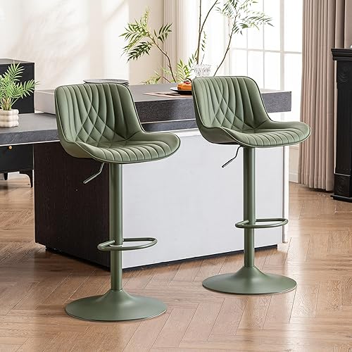 Miniatura 30 de YOUTASTE Bar Stools Set of 2, Adjustable Swivel Counter Height Barstools with Back, All Grey Faux Leather Upholstered Bar Chairs with Metal Base,