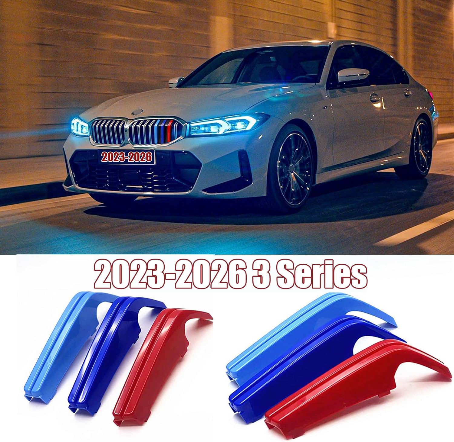 Automotive Grill Inserts for BMW 2023-2026 3 Series G20 330i 330e 320i 320d Sedan xDrive 8-Beam, Front Grille Accessories