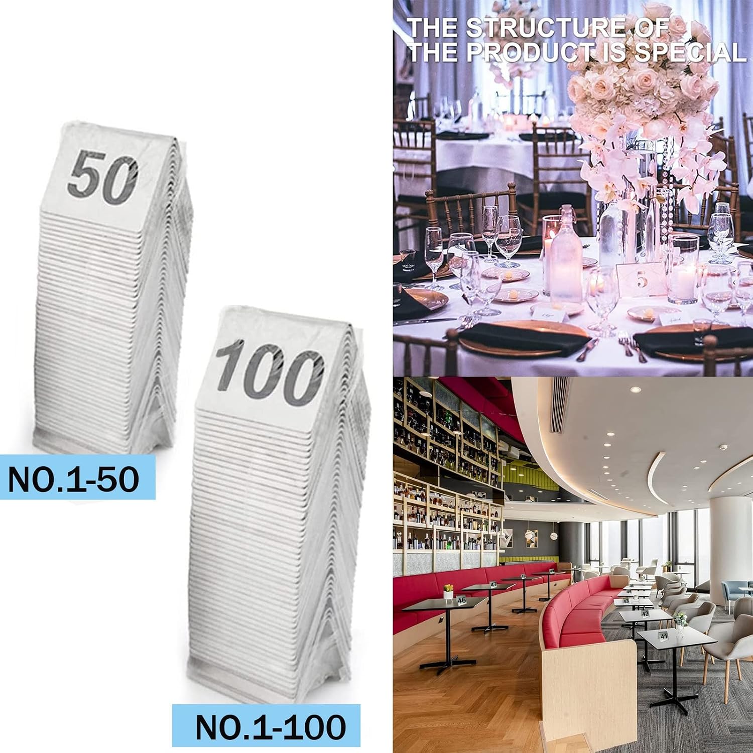 WORDFUN Tabletop Number Sign Stainless Steel Table Signs, 2×1.6×1.4in Table Plate, Stackable Table Number Cards, Perfect for Restaurants, Establishments Special Events