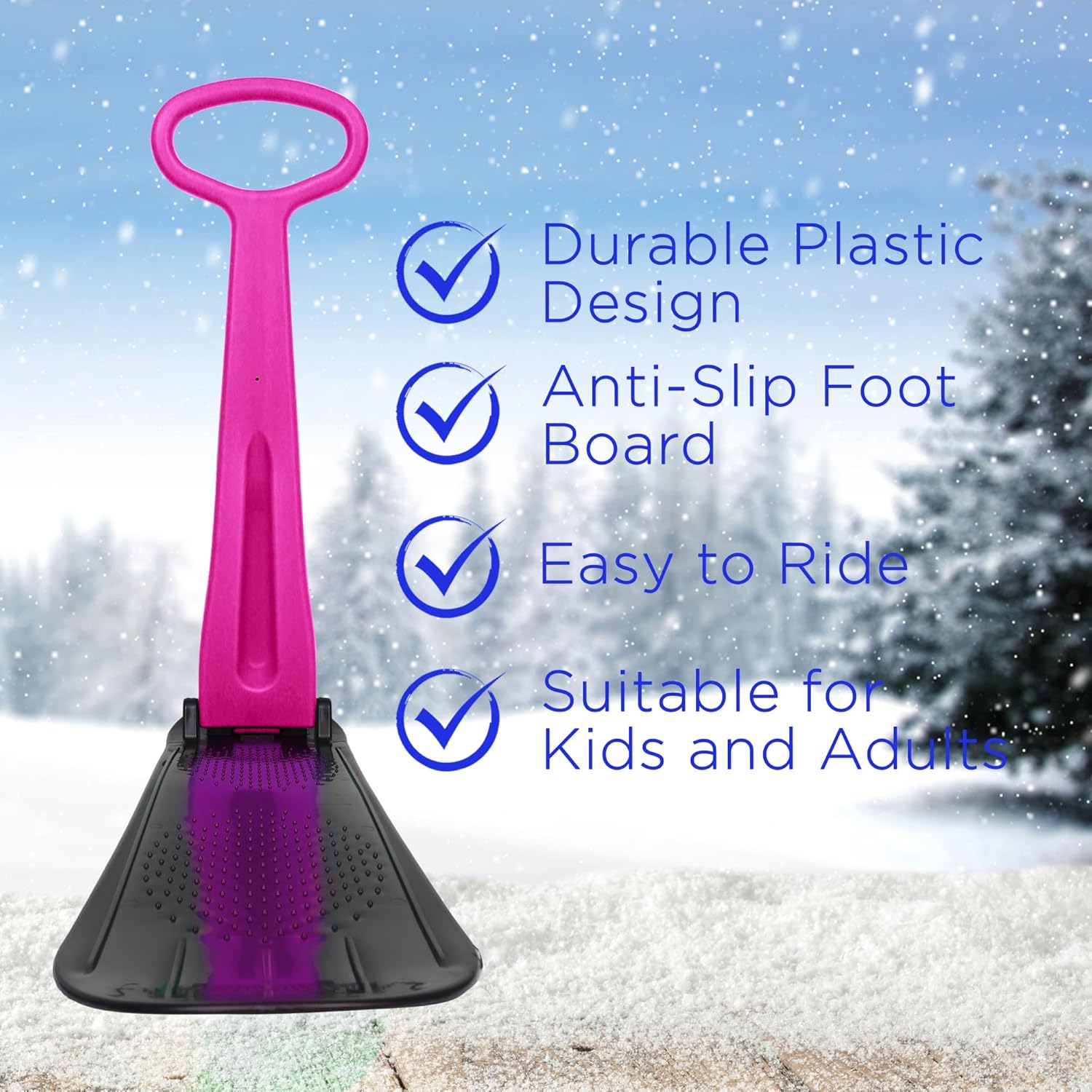 Slippery Racer Kid's Lightweight Compact Foldable Cold Resistant Downhill Outdoor Winter Ski Scooter Snow Sled for Children 4 Years and Up 1 PINK image 4 of 7 B0DP5P69S9