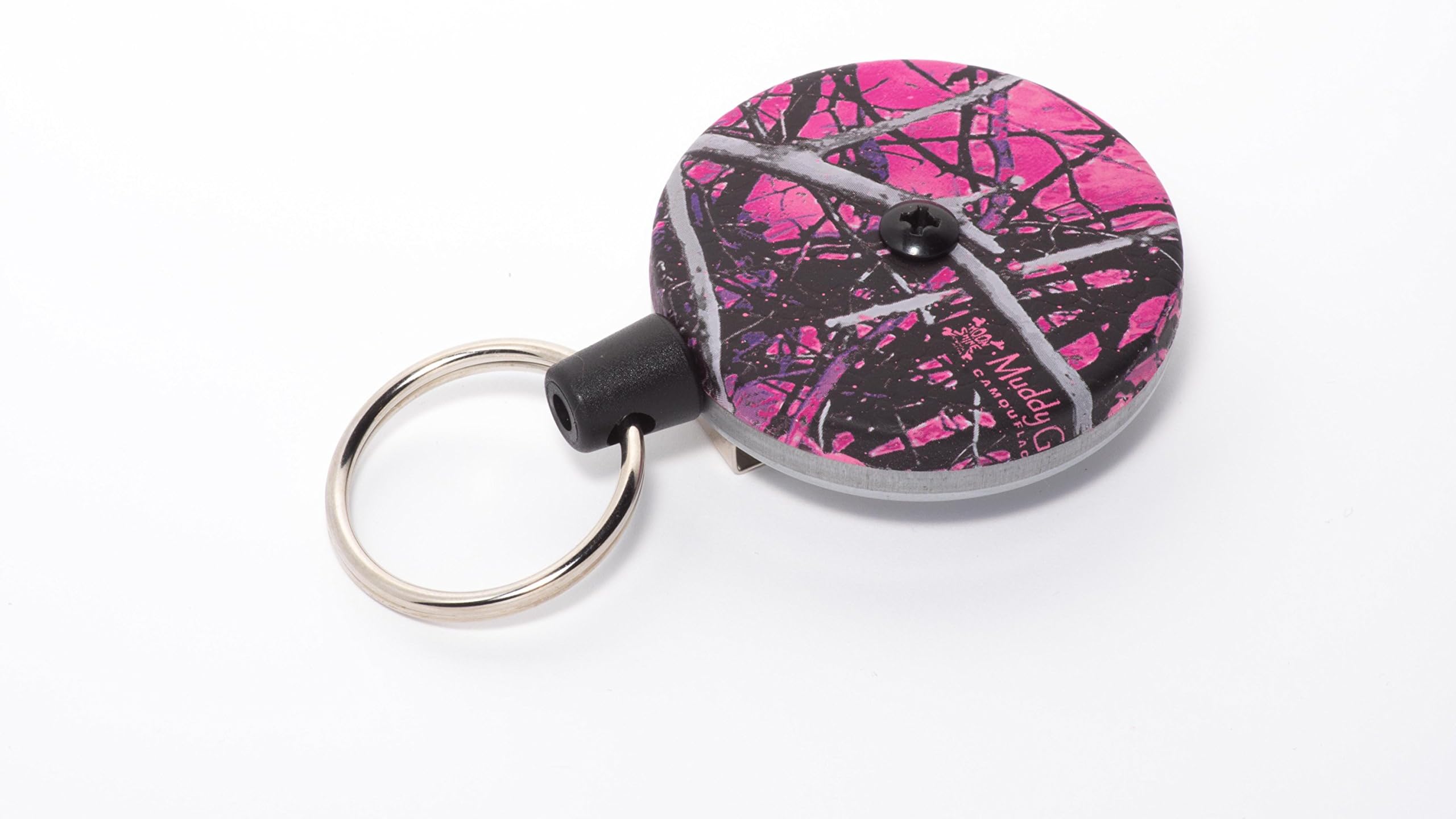 The Key-Bak Original 485R-HDK with 48" Kevlar Cord, Steel Belt Clip, 8 oz. Retraction Force & Split Ring (Muddy Girl Pink)