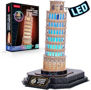 CubicFun 3D Puzzle LED Leaning Tower of Pisa with Colorful Lights 3D Puzzles for Adults Model Kits Italian Building Crafts for Adults Brain Teaser Architecture Desk Puzzle Gifts for Women Men