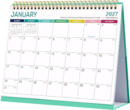 2026-2027 Desk Calendar - Calendar 2026-2027, Jul. 2026 - Dec. 2027, 9.8" x 8.3", Standing Flip 26-27 Desktop Calendar, Desk Calendar 26-27 18 month with Julian Date - White